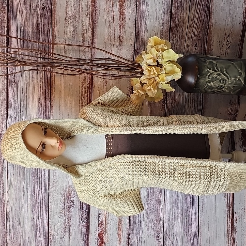 NEW VINTAGE ST. JOHN YELLOW LABEL WOOL BLEND HOODED OPEN FRONT CARDIGAN - Picture 3 of 15